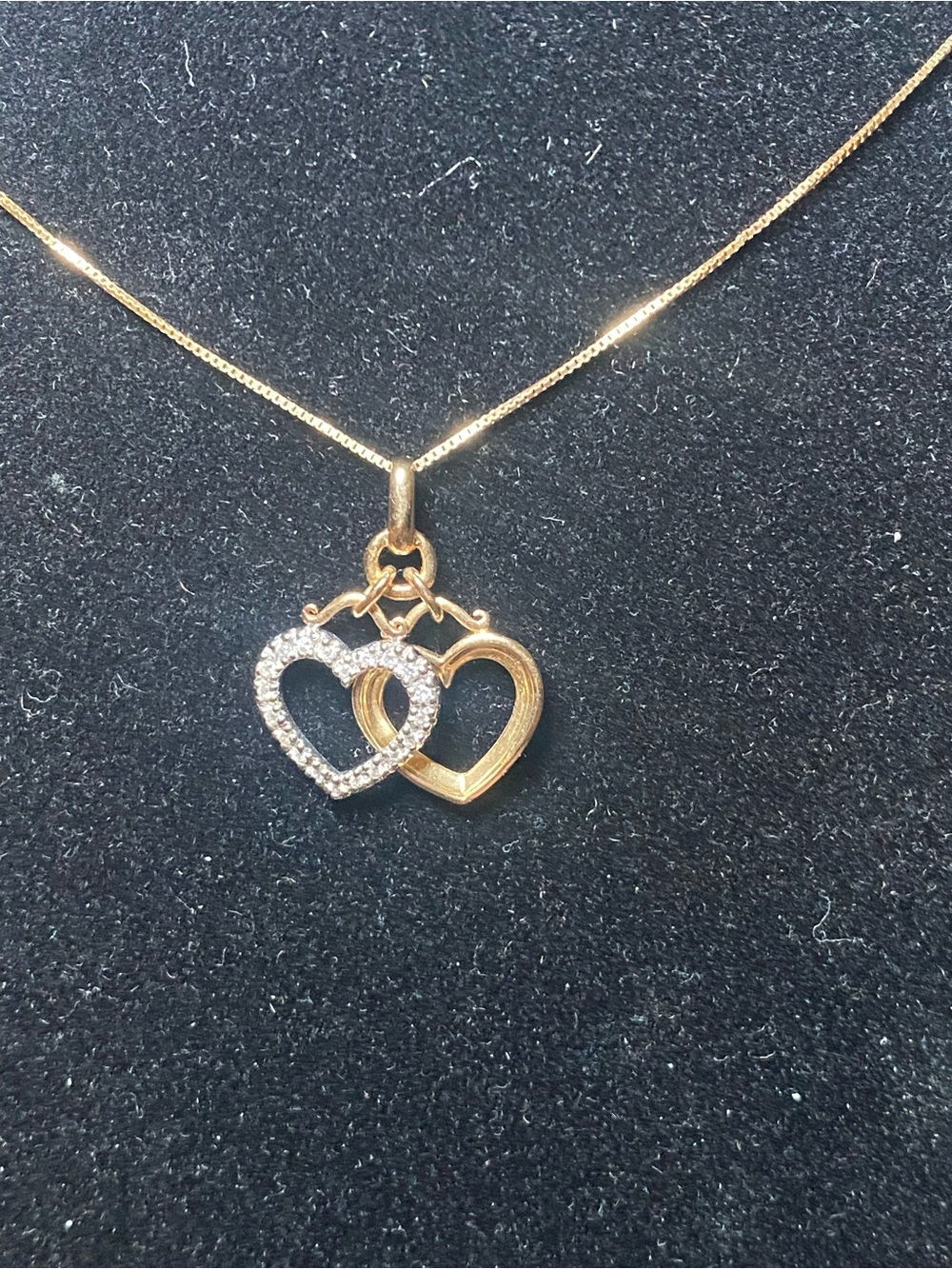 14K Gold Diamond Double Heart Pendant Necklace